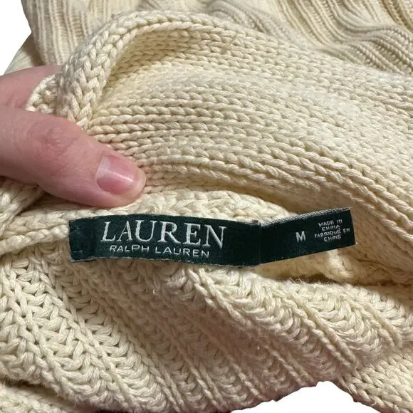 Lauren Ralph Lauren LRL‎ Womens M Sweater Shawl Cable Knit Collar Beige Warm - Picture 10 of 13
